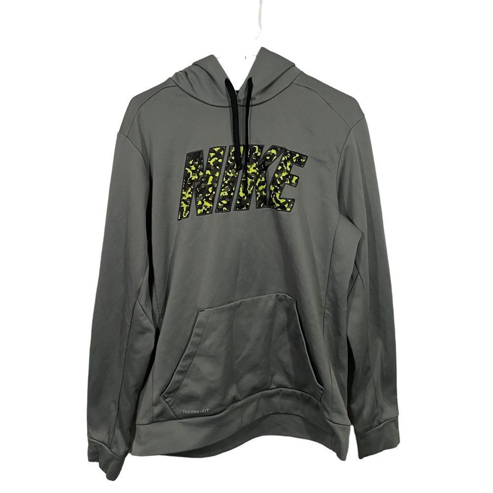 Nike Therma-Fit Grey Graphic Pullover Hoodie Sweatshirt